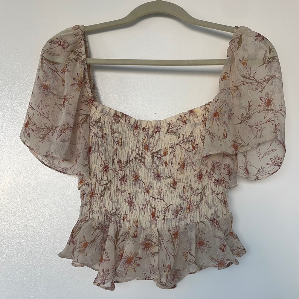 Anthropologie Floral Flowy Ruched Top